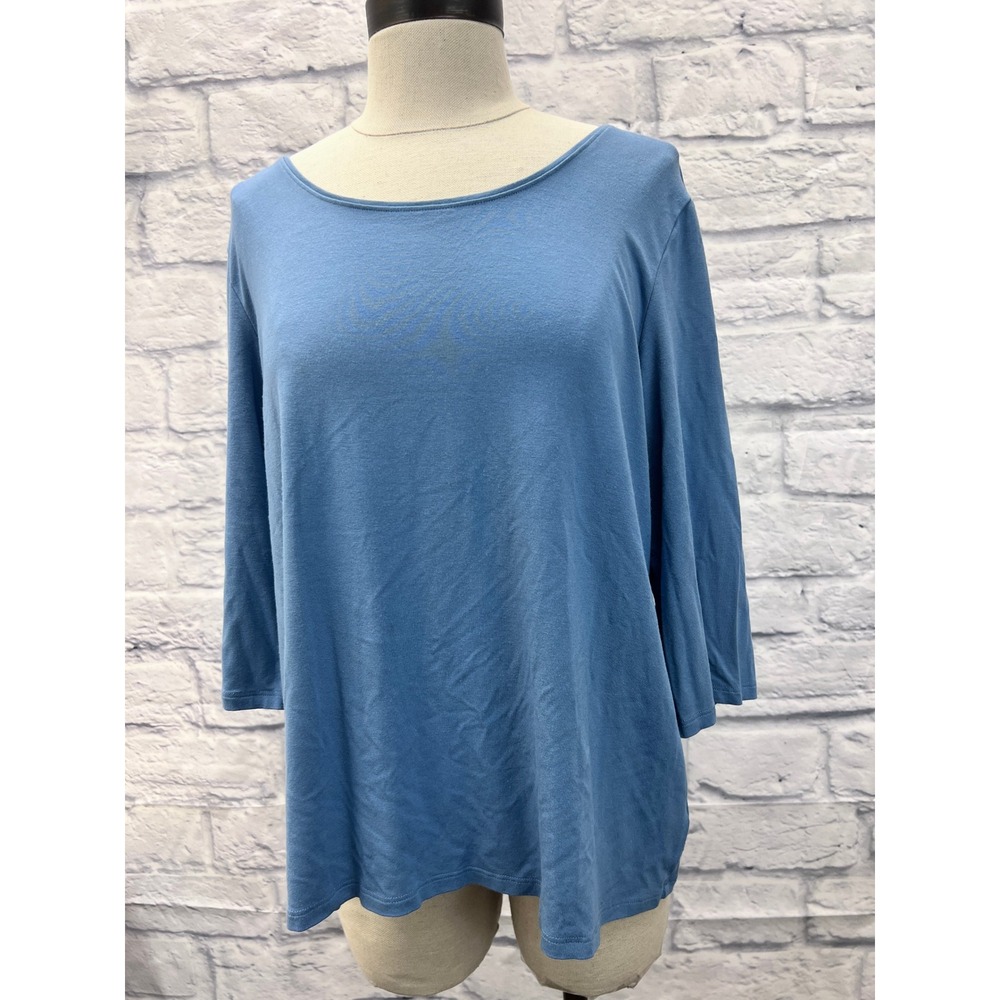 Eileen Fisher Top Womens XL Blue Good Rayon Lycra 3/4 Sleeve Boat Neck